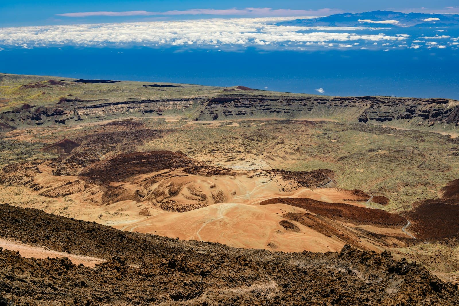 An aerial view of Tenerife's volcanic terrain.